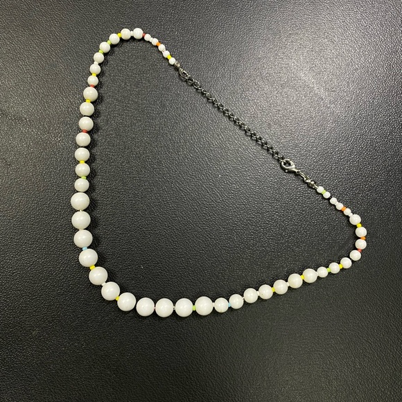 Jewelry - Vintage Inspired White Bead Necklace w/ Rainbow Micro Spacers